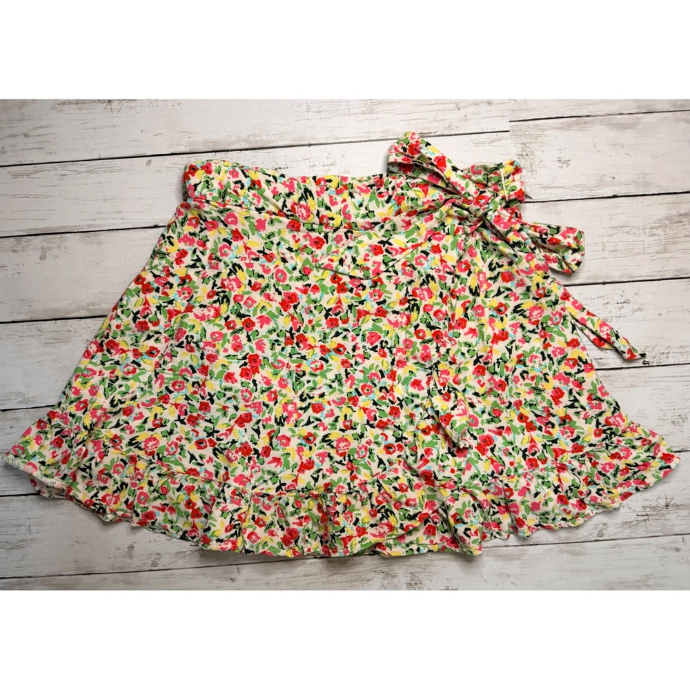 Urban Outfitters Floral Wrap Mini Skirt Ruffle Hem Side Tie Multicolored Large